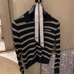 Miu Miu Navy and Cream Striped Sweater
